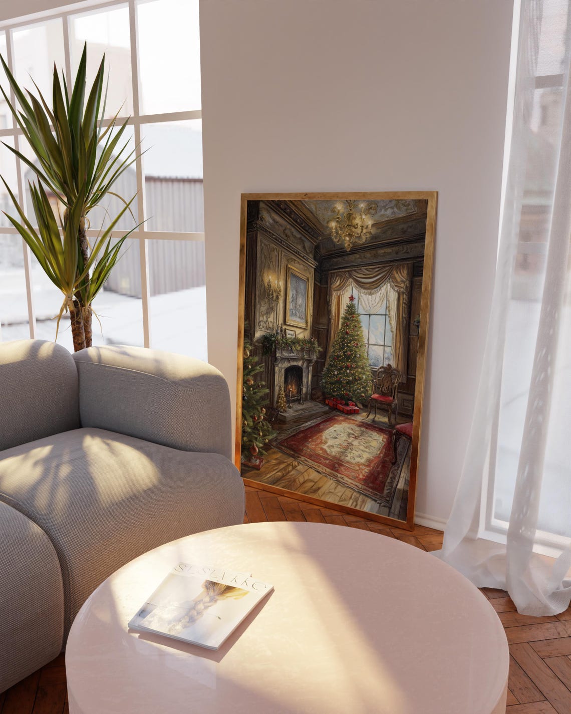 Christmas Room Aesthetic Art Print Vintage Classic Christmas Home Oil Painting Vintage Christmas Gift Academia Cottagecore Living Room - Image 3