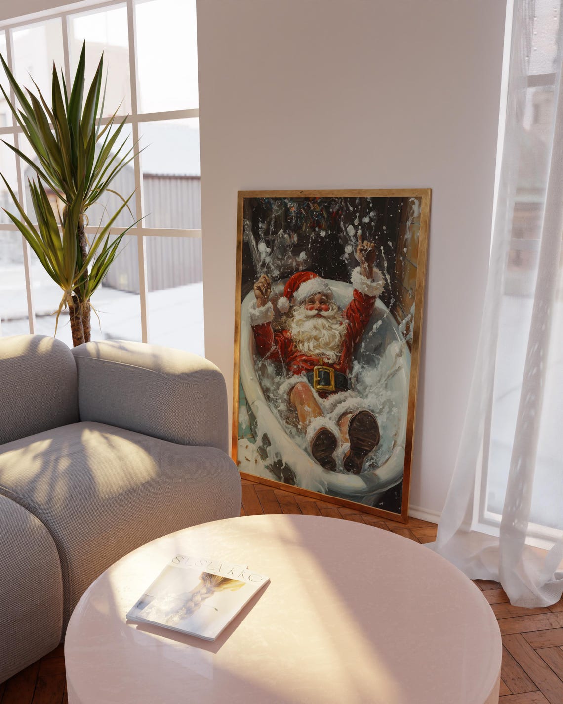 Santa Claus Relaxing In Bathtub Funny Christmas Holiday Art Poster - Image 3