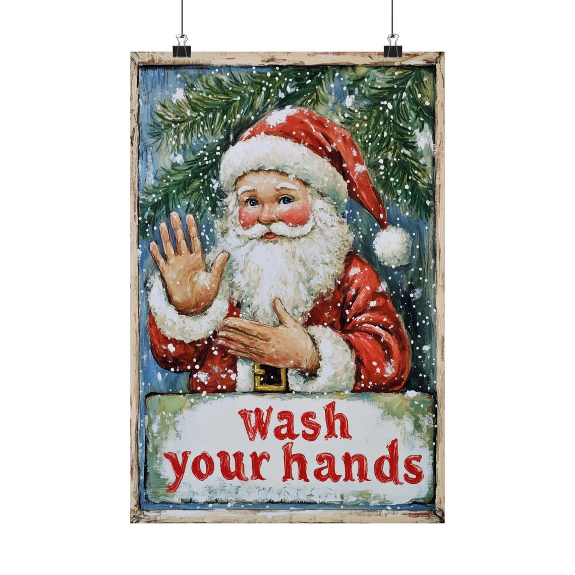 Retro Santa Claus Wash Your Hands Funny Christmas Art Poster - Image 2