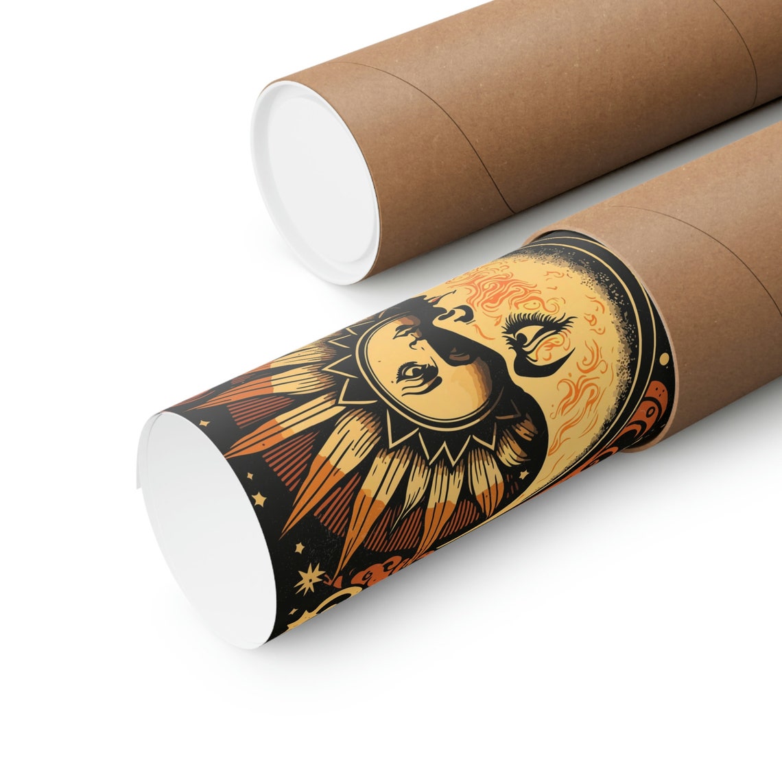 Celestial Sun And Moon Faces Embrace Vintage Astrology Wall Art - Image 2
