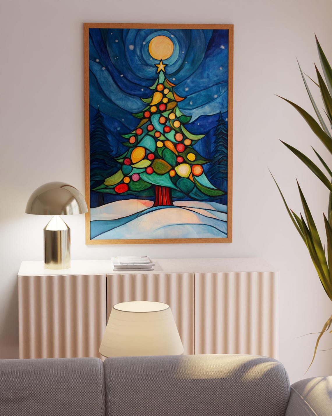 Whimsical Hand Painted Christmas Tree Starry Night Sky Poster - Image 3