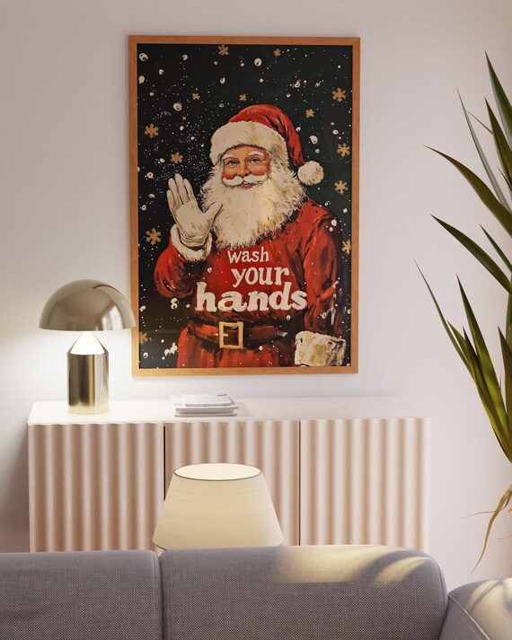 Santa Claus Wash Your Hands Funny Vintage Christmas Bathroom Poster
