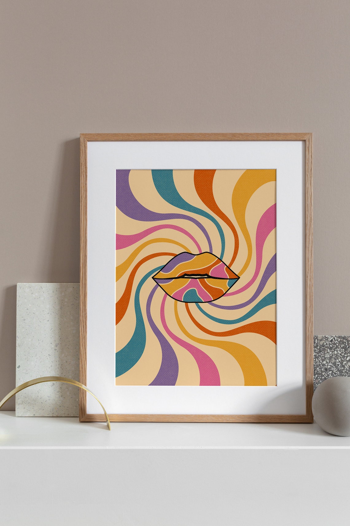 Psychedelic Colorful Lips Groovy Wavy Retro 70s Style Poster - Image 4