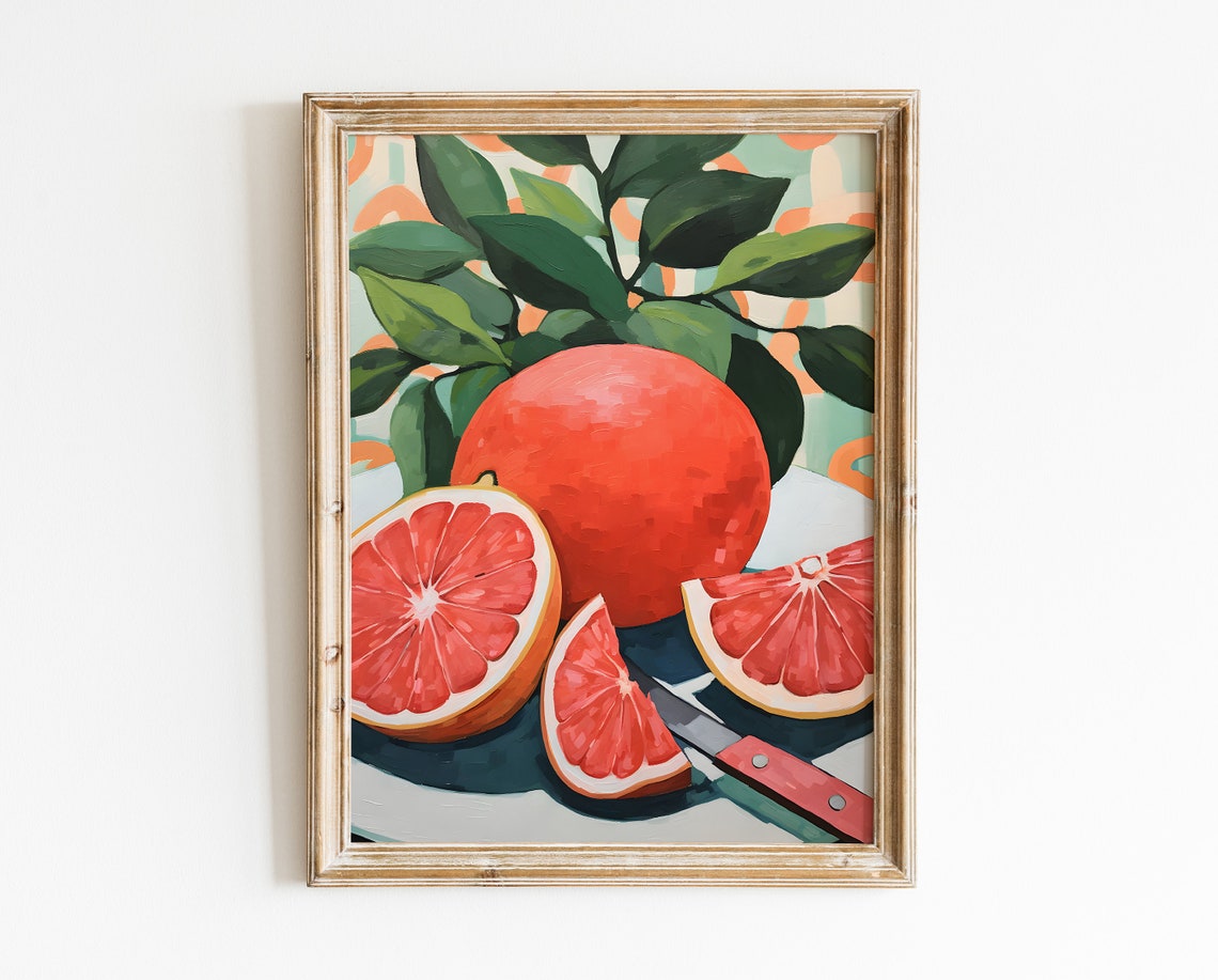 Grapefruit Still Life Painting Retro Fruit Slices Kitchen Wall Art - Image 4