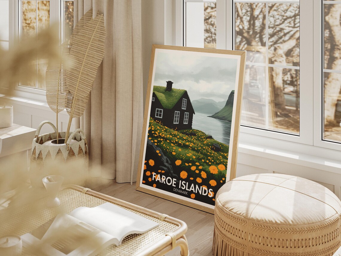 Faroe Islands Travel Poster, Coastal Village Art Print - Image 4