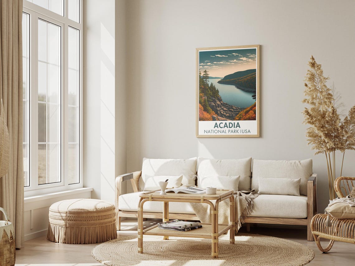 Acadia National Park Travel Poster Fall Foliage Rocky Coast Retro - Image 3