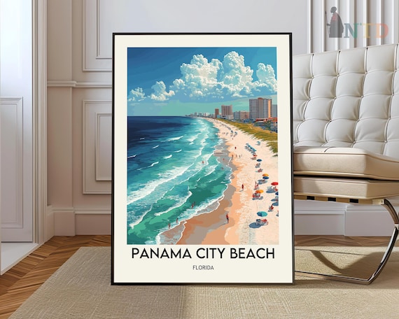 Panama City Beach Florida Shoreline Umbrellas Summer Coast Travel Poster