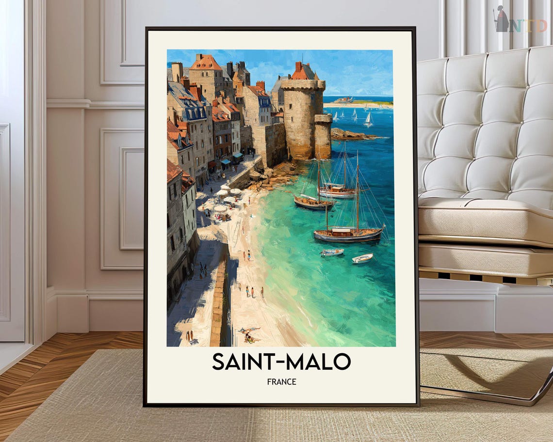 Saint Malo France Walled Harbor Old Town Vintage Travel Poster