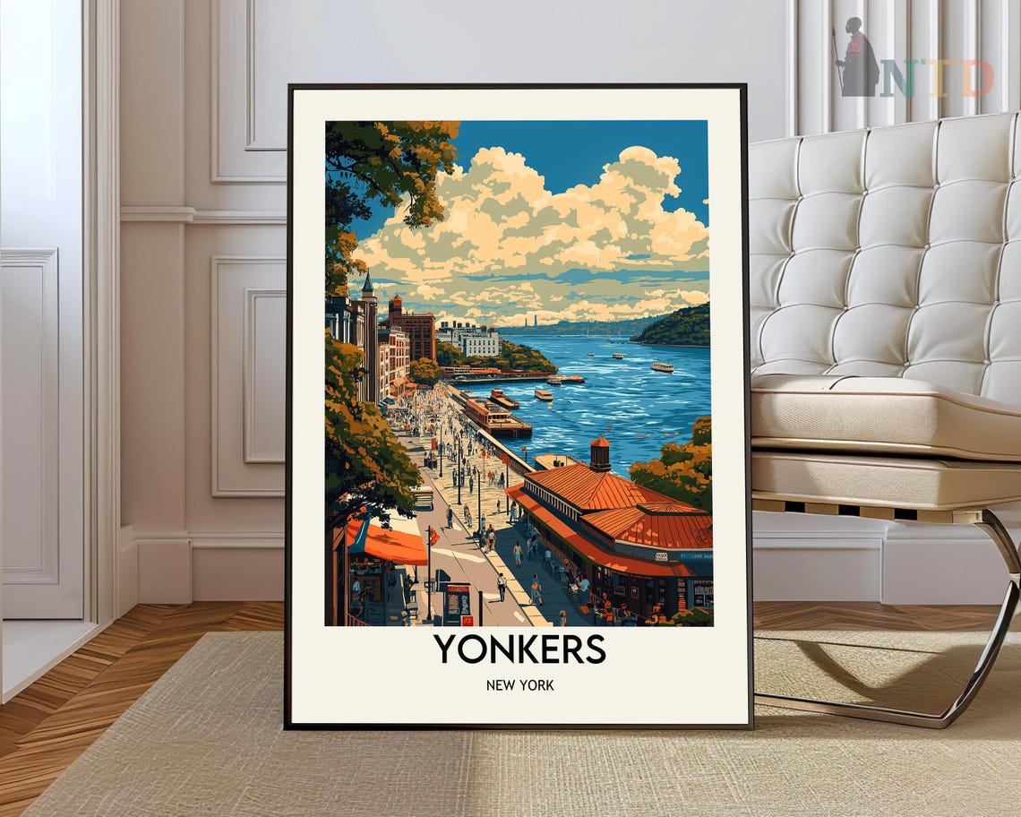 Yonkers New York Riverside Street Scene Waterfront Travel Poster