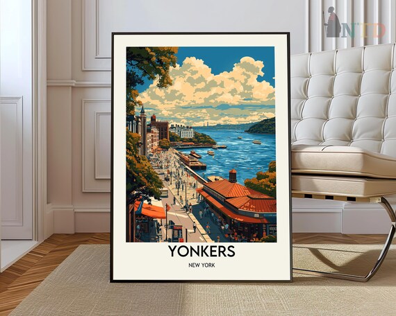 Yonkers New York Riverside Street Scene Waterfront Travel Poster