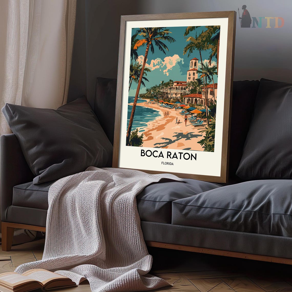 Boca Raton Florida Beach Resort Palm Trees Vintage Travel Poster - Image 3