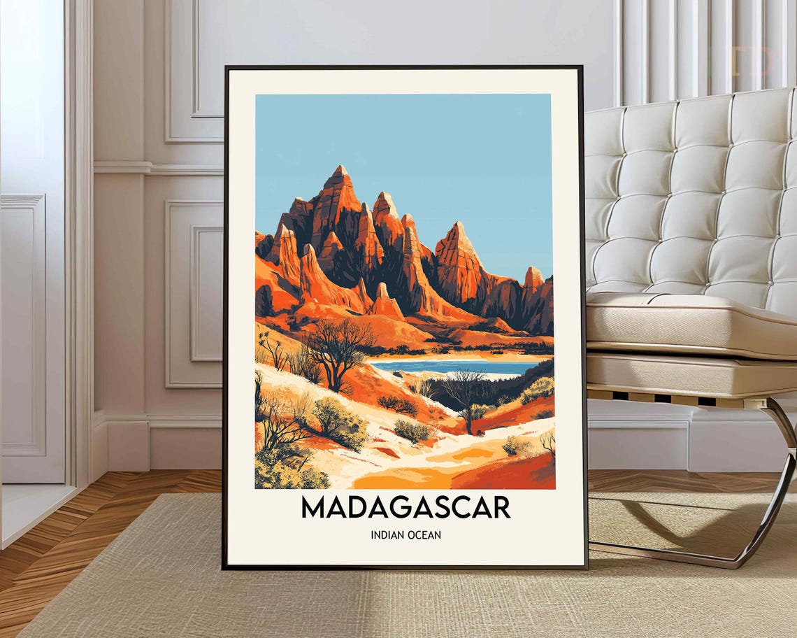 Madagascar Red Rock Mountain Peaks Indian Ocean Travel Poster