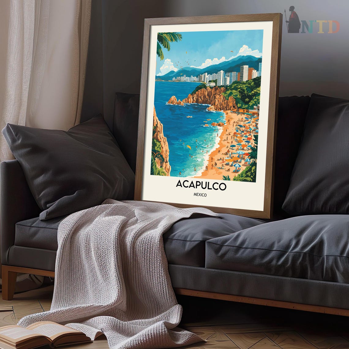 Acapulco Mexico Beach Bay Skyline Sunset Vintage Travel Poster - Image 3