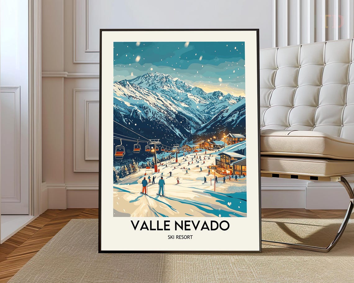 Valle Nevado Ski Resort Snowy Peaks Village Winter Travel Poster