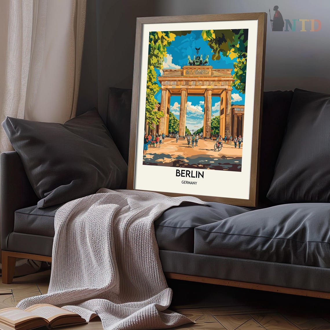 Berlin Germany Brandenburg Gate Tree Framed Vintage Travel Poster - Image 3
