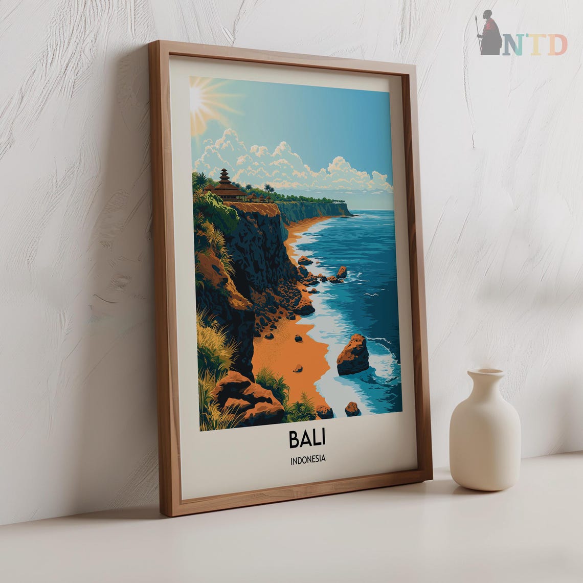 Bali Cliffside Temple Beach Daytime Cove Ocean Travel Poster - Image 2