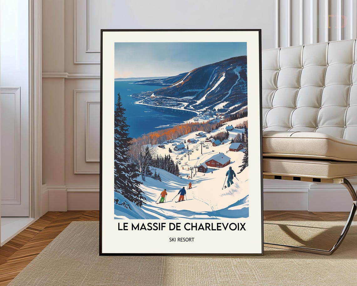 Le Massif De Charlevoix Ski Resort Slope Village Retro Art Poster