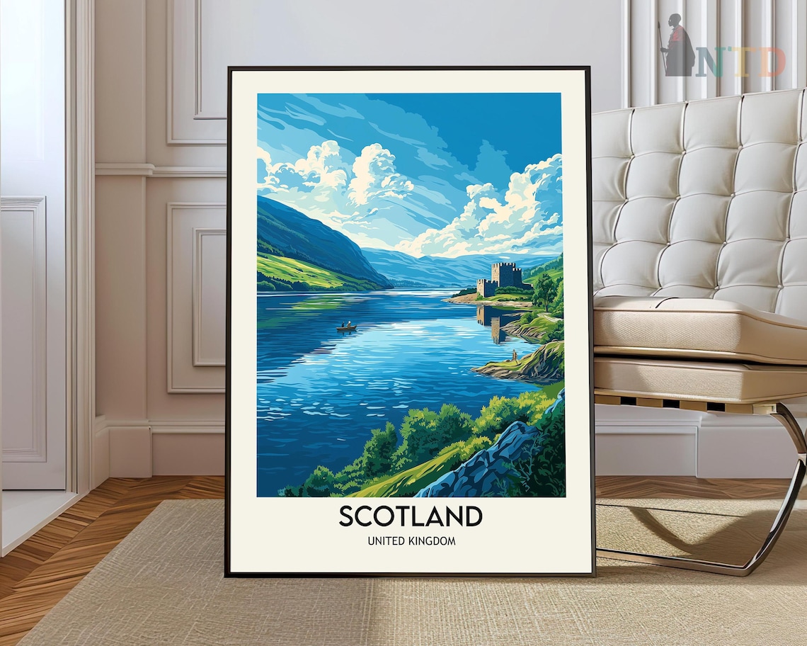 Scotland United Kingdom Loch Castle Blue Water Nature Travel Poster