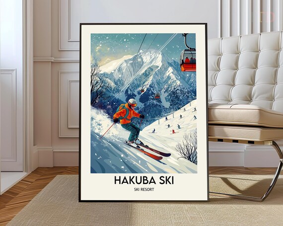 Hakuba Japan Vintage Ski Resort Skier Slopes Retro Travel Poster