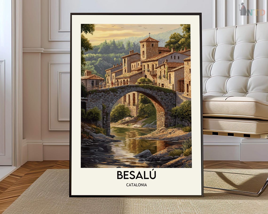 Besalú Catalonia Medieval Stone Bridge River Village Scenic Poster
