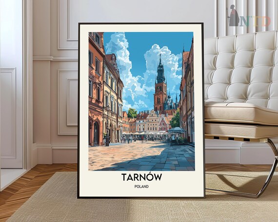 Tarnow Poland Historic Market Square Tower Colorful Travel Art Poster