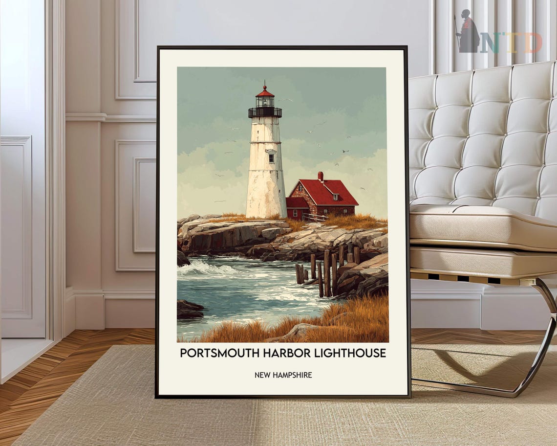 Portsmouth Harbor Lighthouse Rocky Coast Vintage Travel Poster