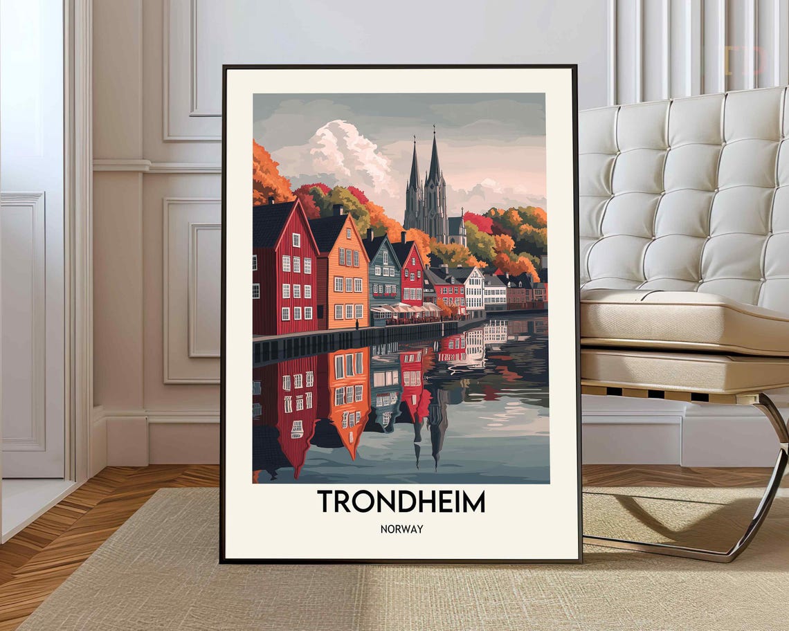 Trondheim Norway Colorful Old Wharf Houses on the River Poster