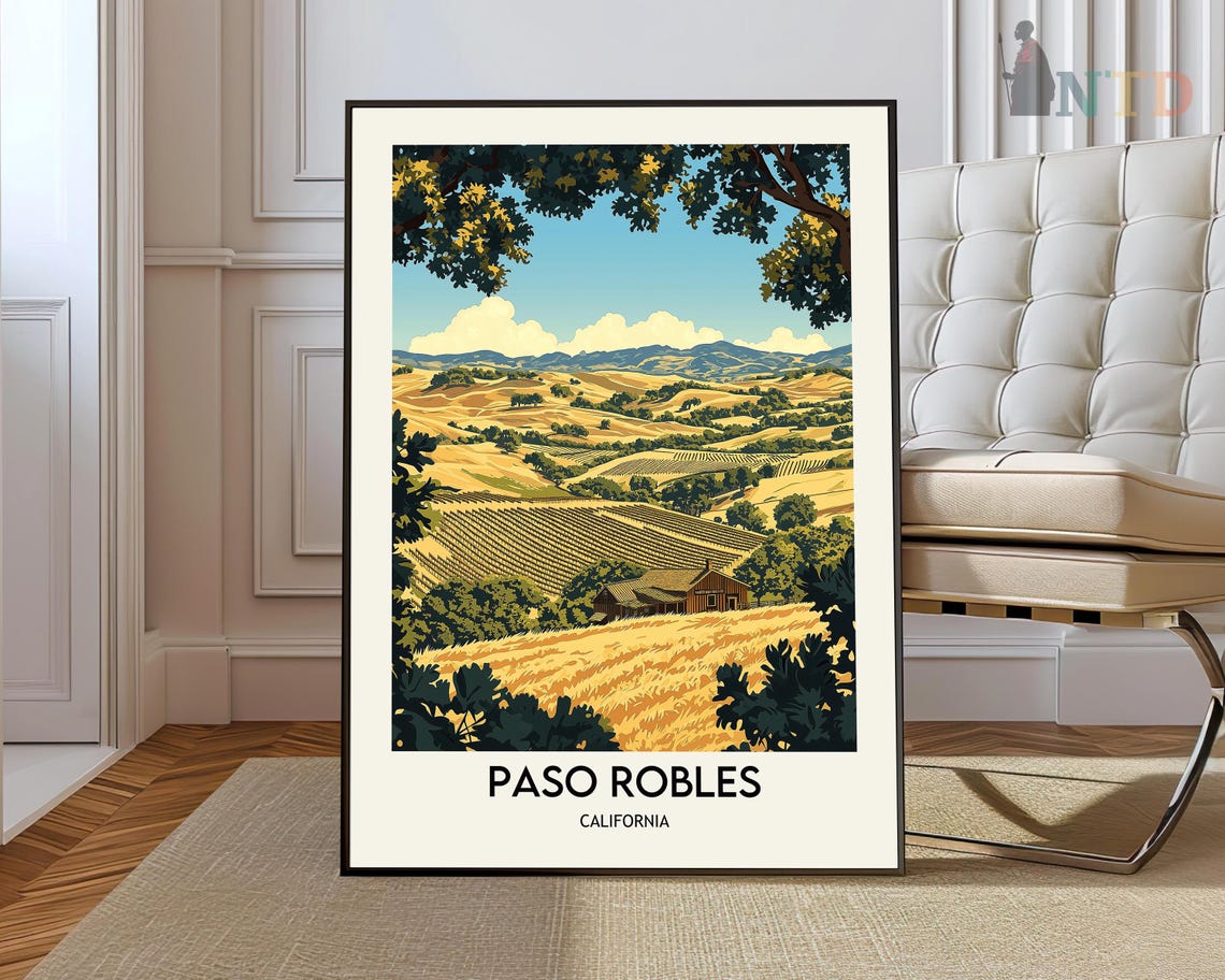 Paso Robles California Golden Vineyards Wine Country Travel Poster