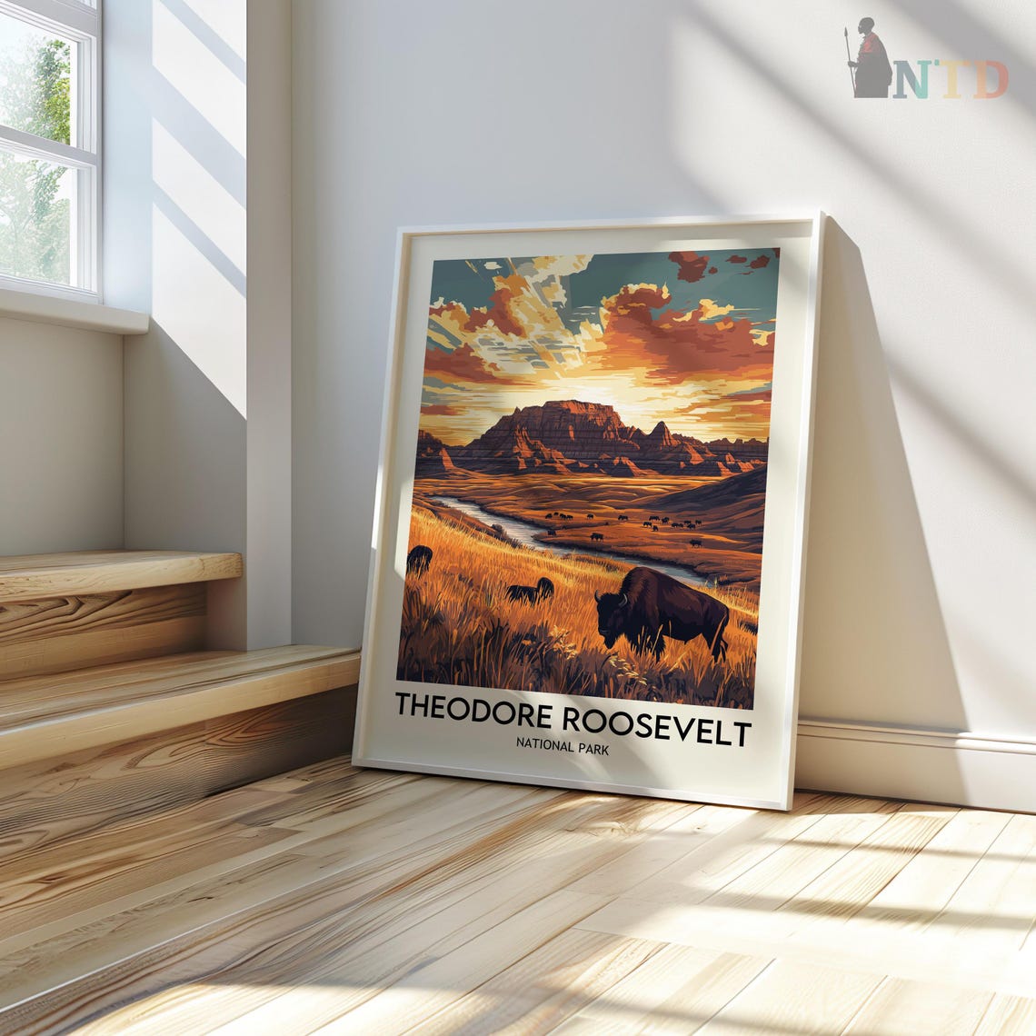 Theodore Roosevelt National Park Bison Sunset Prairie Poster - Image 3