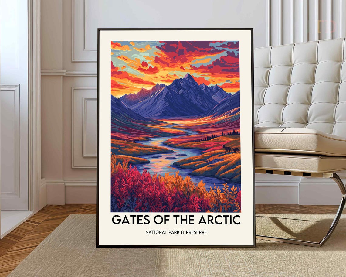 Gates Of The Arctic Autumn Sunset River Caribou Alaska Poster