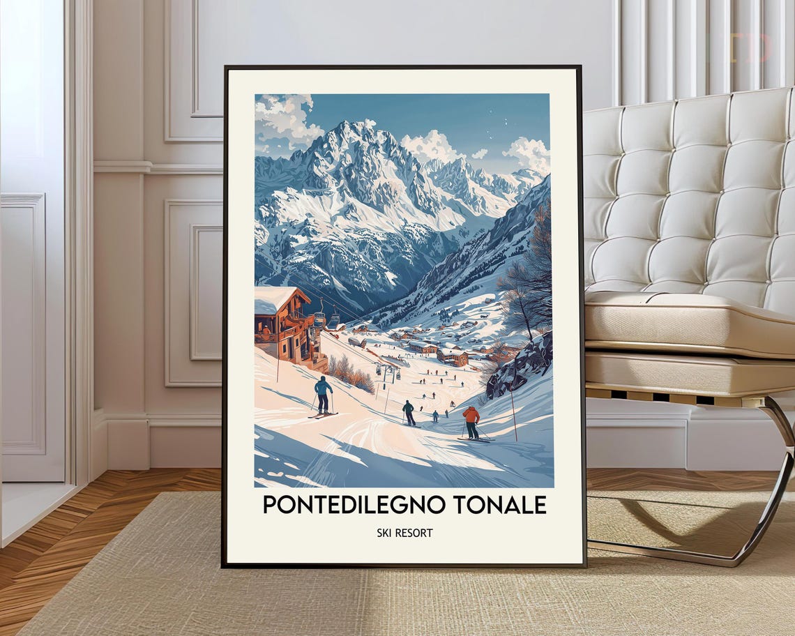 Pontedilegno Tonale Ski Resort Vintage Mountain Slopes Poster