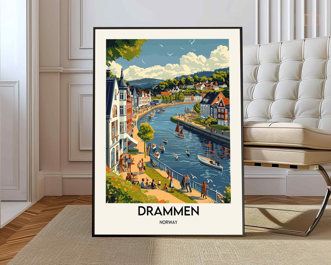 Drammen Norway Sunny Riverfront Old Town Summer Day Travel Art Print