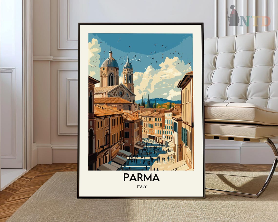Parma Italy Historic Church Towers Vintage City Illustration Poster