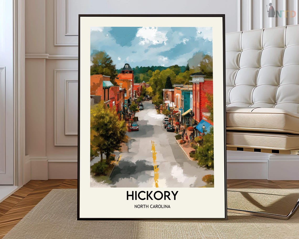 Hickory North Carolina Small Town Main Street Vintage Travel Poster