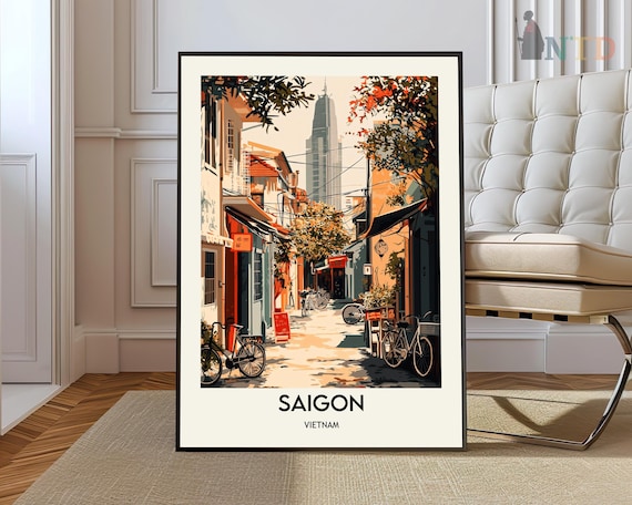 Saigon Vietnam Old Street Bicycle Travel Vintage Style City Poster