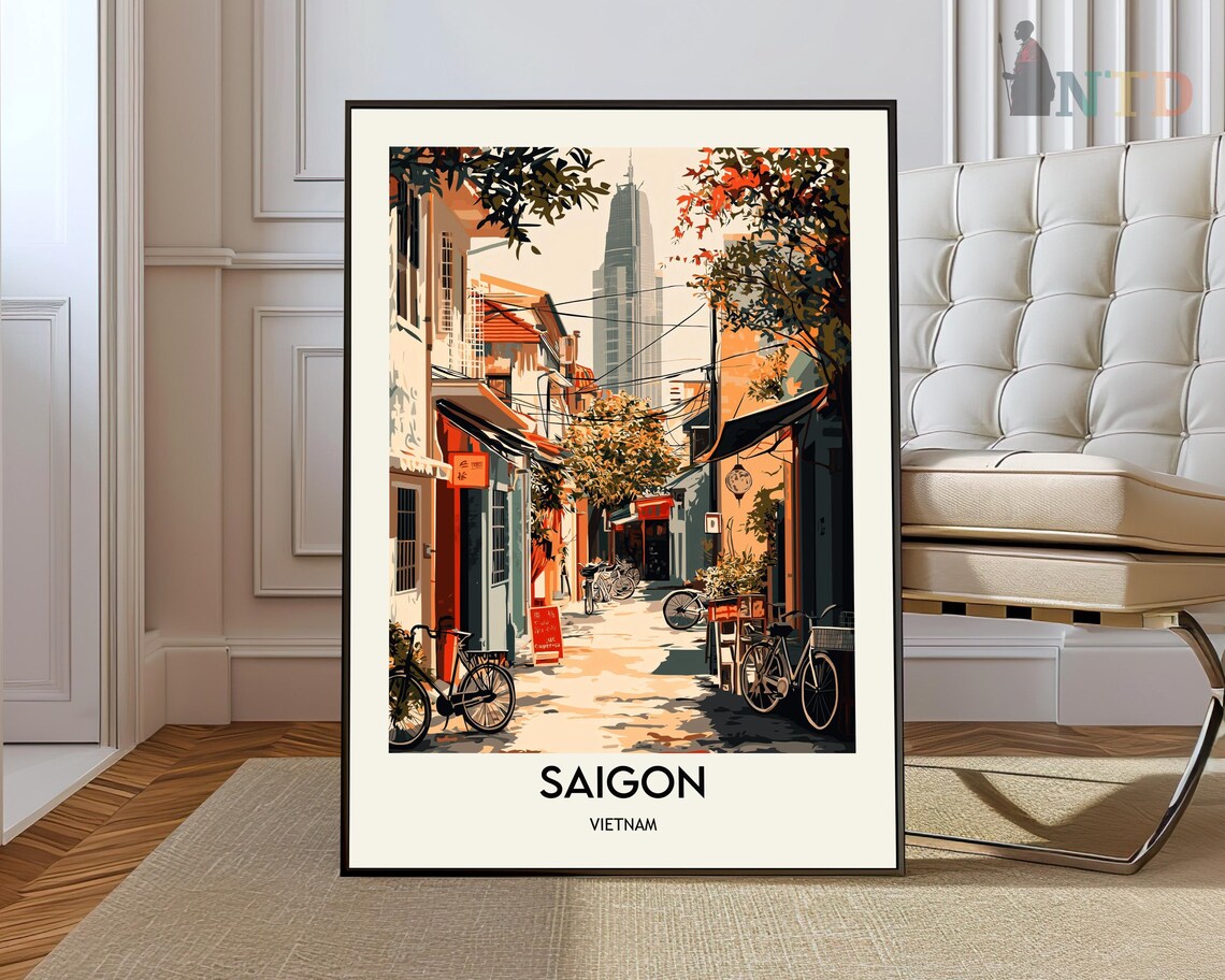 Saigon Vietnam Old Street Bicycle Travel Vintage Style City Poster