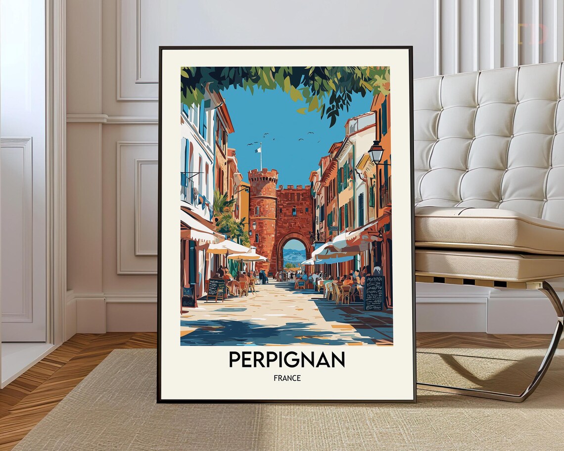 Perpignan Travel Poster, France Map Art Print