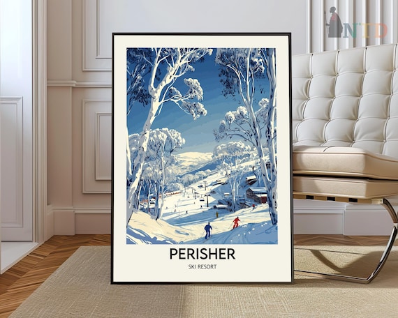 Perisher Ski Resort Travel Poster, Ski Wall Art