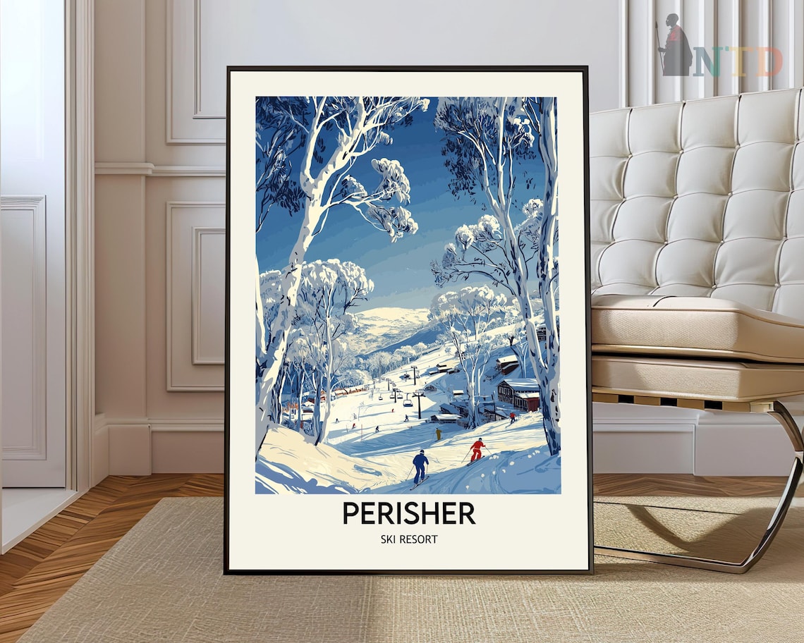 Perisher Ski Resort Travel Poster, Ski Wall Art