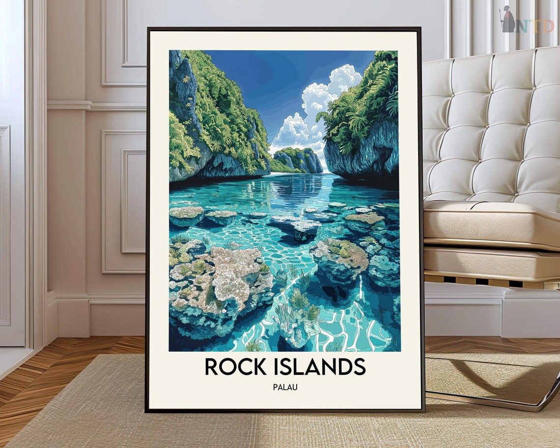 Rock Islands Palau Lagoon Poster Crystal Clear Coral Reef Tropical Scene