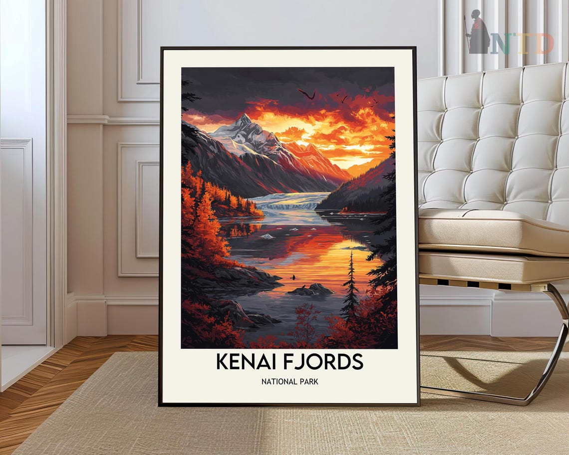 Kenai Fjords National Park Sunset Mountain Lake Landscape Poster