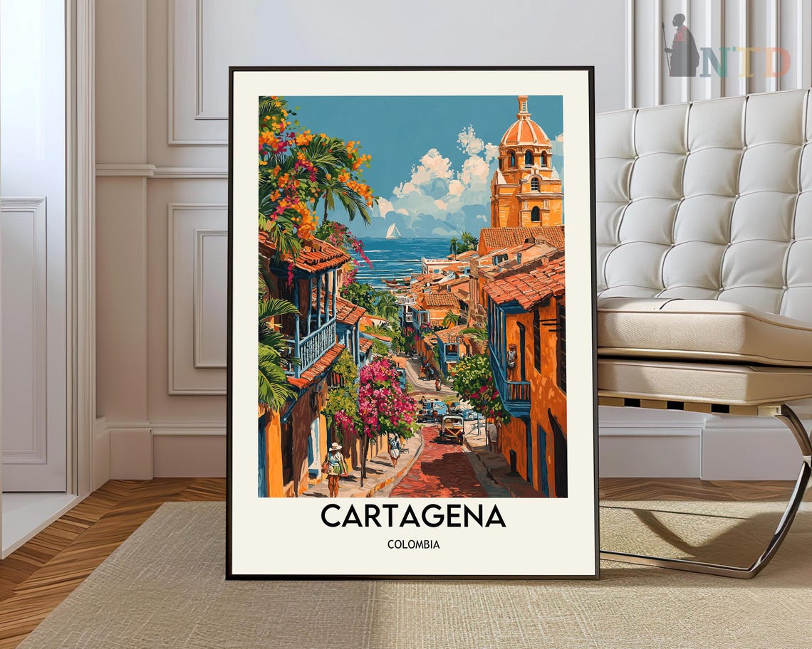 Cartagena Colombia Colonial Street Travel Illustration Poster