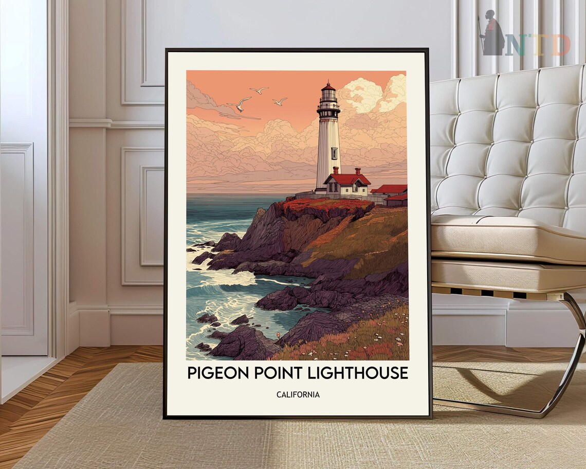 Pigeon Point Lighthouse Travel Poster, Wall Art Print
