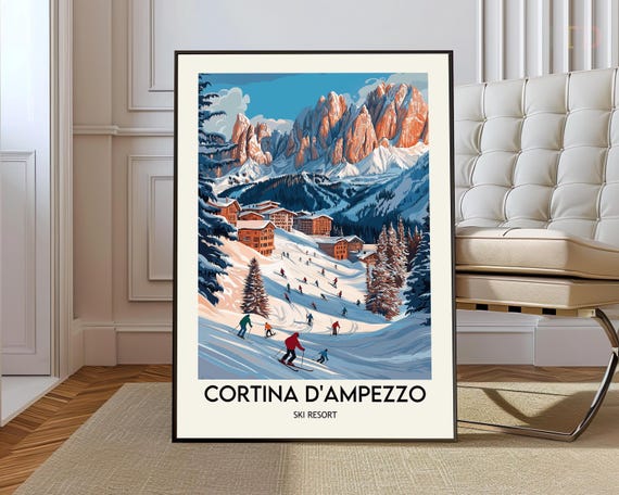 Cortina Dampezzo Ski Resort Poster Wall Art Print The Dolomites