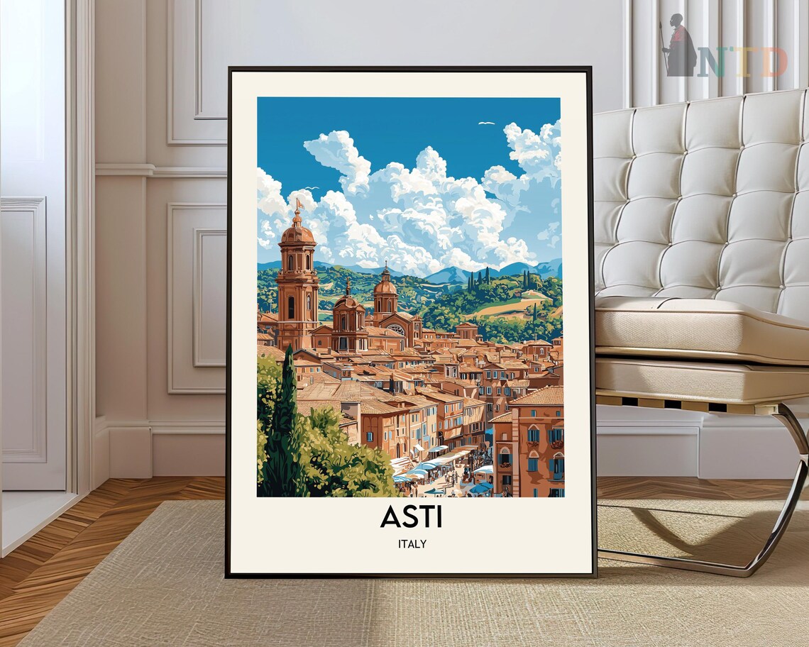 Asti Italy Domed Cathedral Terracotta Old Town Vintage Travel Poster