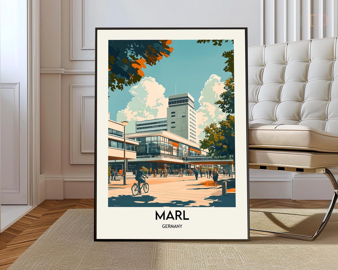 Marl Germany Travel Poster Modern Town Hall and Market Square
