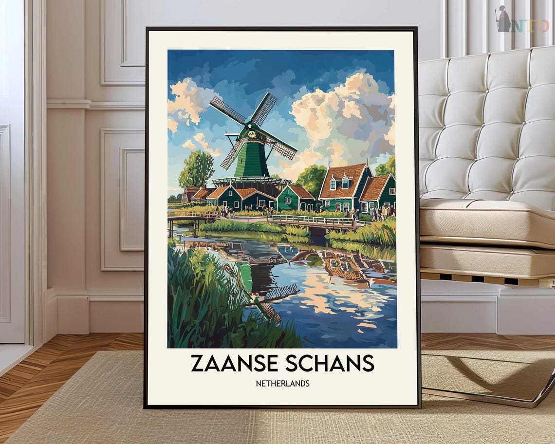 Zaanse Schans Single Windmill Dutch Village Travel Art Poster