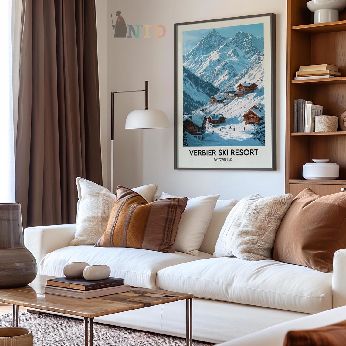 Verbier Ski Resort Snow Chalets Blue Sky Peaks Travel Poster - Image 2