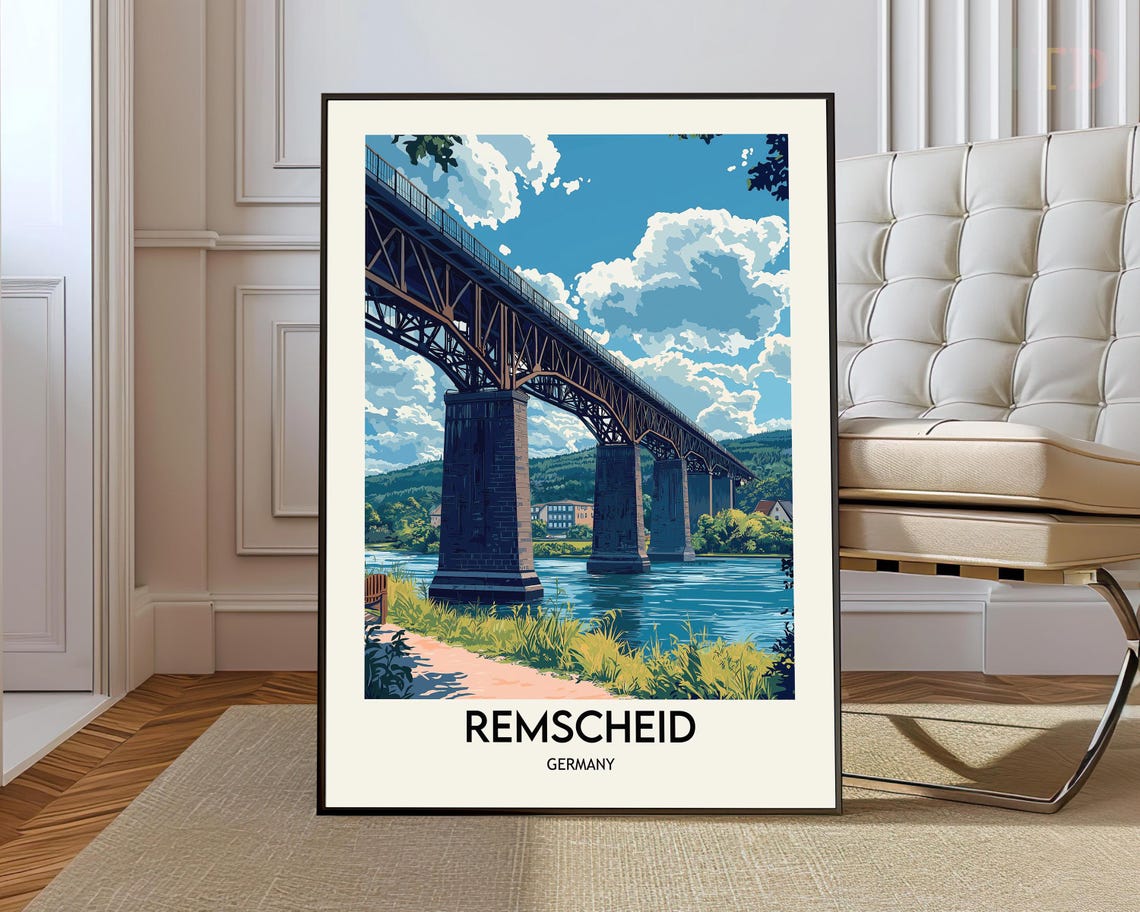 Remscheid Germany Steel Railway Viaduct River Illustration Poster
