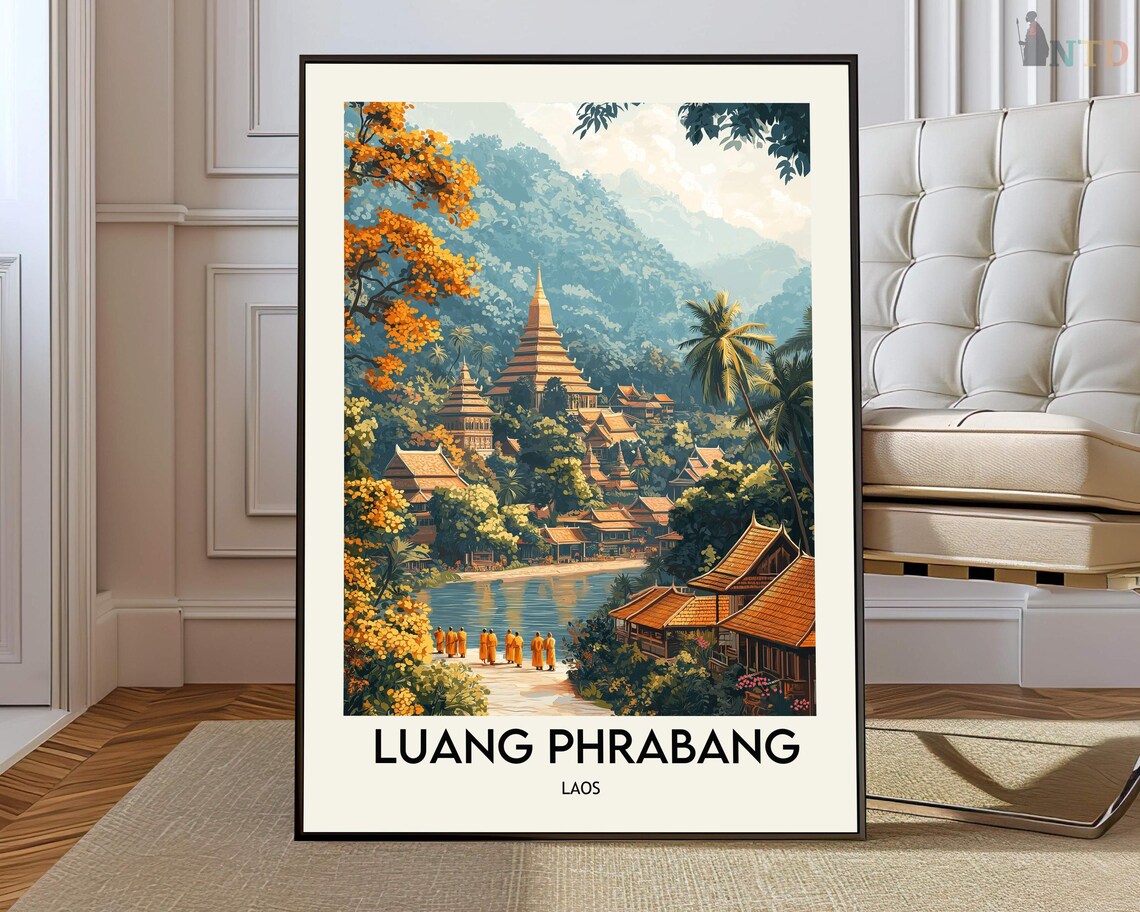 Luang Phrabang Travel Poster, Laos Wall Art Print
